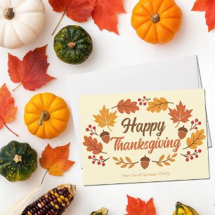 Cute Happy Thanksgiving Leaf Wreath Personalised Holiday Card