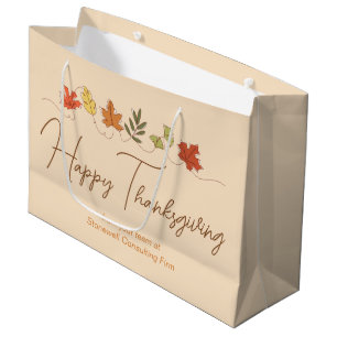 Cute Happy Thanksgiving Leaves Custom Company Large Gift Bag