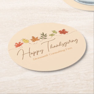 Cute Happy Thanksgiving Leaves Personalised Party Round Paper Coaster