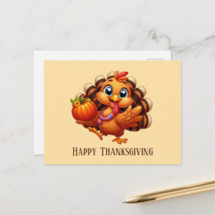 Cute Happy Thanksgiving pumpkin Holiday Postcard