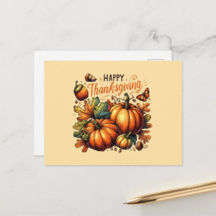 Cute Happy Thanksgiving pumpkin Holiday Postcard
