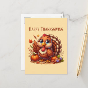 Cute Happy Thanksgiving turkey  Holiday Postcard