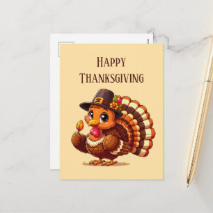 Cute Happy Thanksgiving turkey Holiday Postcard