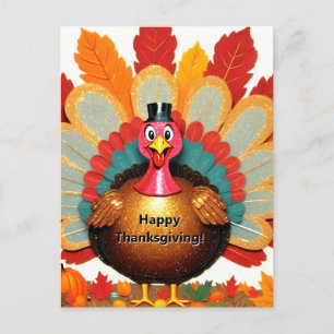 Cute Happy Thanksgiving Turkey Postcard