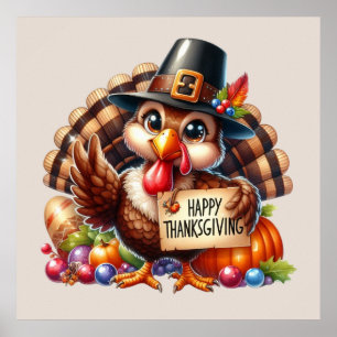 Cute Happy Thanksgiving turkey Poster