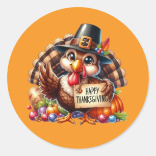 Cute Happy Thanksgiving turky Holiday Classic Round Sticker
