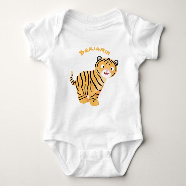 Cute  happy tiger cub cartoon baby bodysuit (Front)