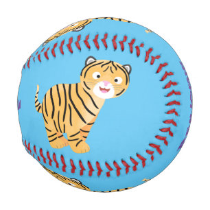 Cute happy tiger cub cartoon baseball