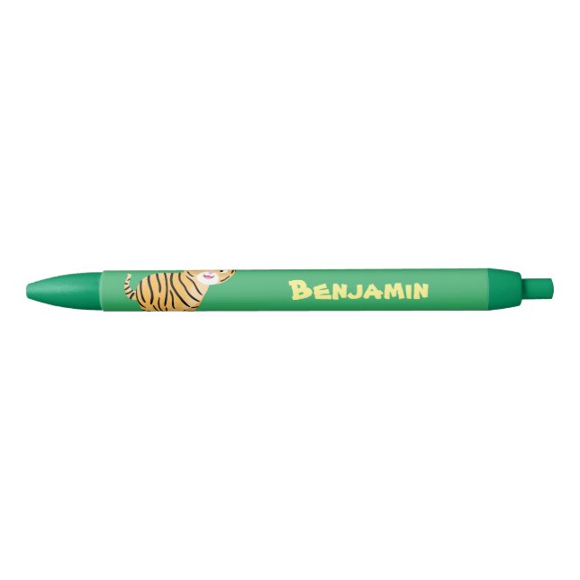 Cute  happy tiger cub cartoon black ink pen (Front)