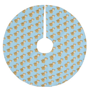 Cute happy tiger cub cartoon brushed polyester tree skirt
