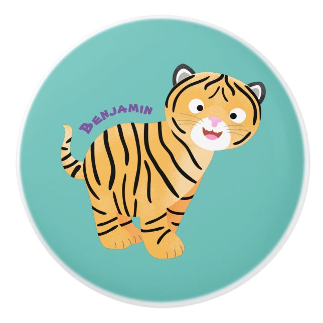 Cute  happy tiger cub cartoon ceramic knob (Front)