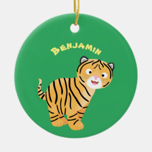 Cute happy tiger cub cartoon ceramic tree decoration