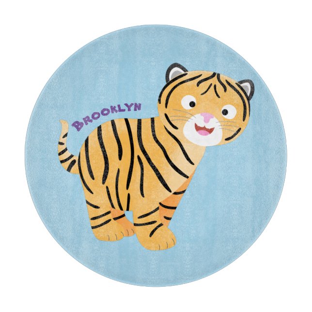 Cute  happy tiger cub cartoon cutting board (Front)