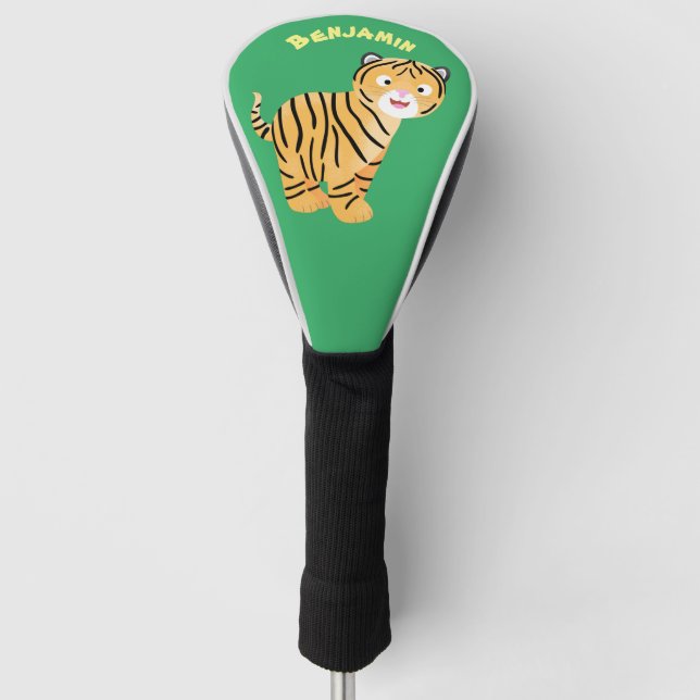 Cute  happy tiger cub cartoon golf head cover (Front)