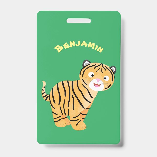 Cute  happy tiger cub cartoon ID badge (Front)