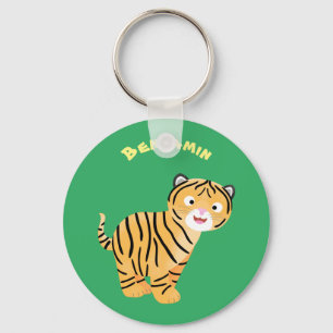 Cute happy tiger cub cartoon key ring