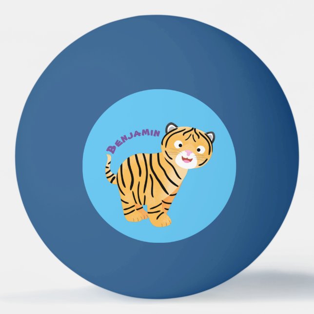 Cute  happy tiger cub cartoon ping pong ball (Front)