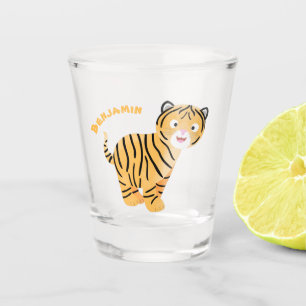 Cute  happy tiger cub cartoon  shot glass