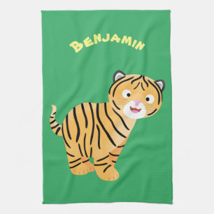 Cute  happy tiger cub cartoon tea towel