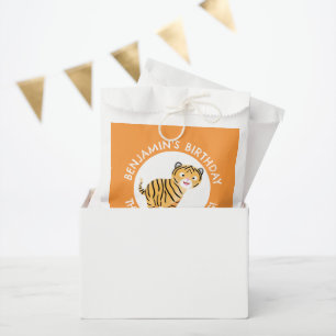 Cute happy tiger cub personalised cartoon birthday favour bags