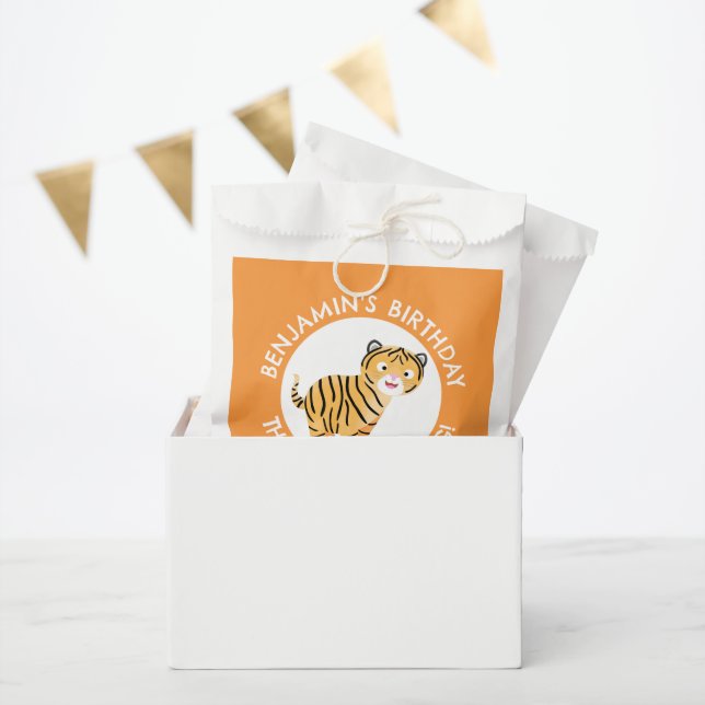 Cute happy tiger cub personalised cartoon birthday favour bags (Party)