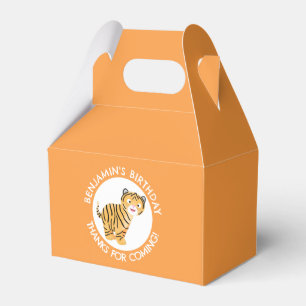 Cute happy tiger cub personalised cartoon birthday favour box