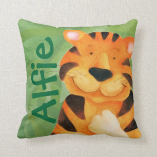 Cute happy tiger face square name throw pillow
