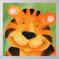 Cute happy tiger face square poster print