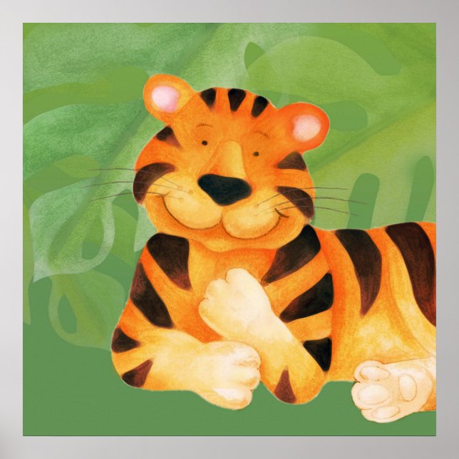 Cute happy tiger square poster print (Front)