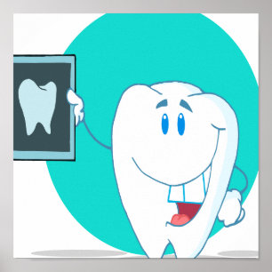 cute happy tooth character with clean xray poster