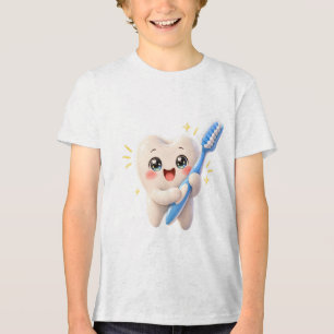 Cute Happy Tooth with Toothbrush T-Shirt Tri-Blend Shirt