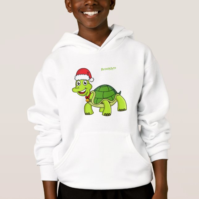 Cute happy tortoise wearing Santa hat (Front)