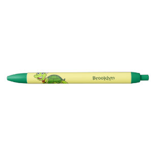 Cute happy tortoise wearing Santa hat Black Ink Pen