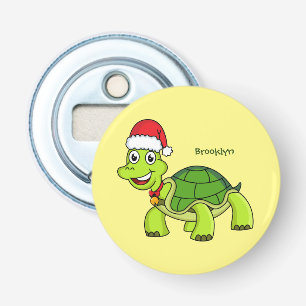 Cute happy tortoise wearing Santa hat Bottle Opener