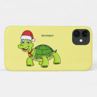 Cute happy tortoise wearing Santa hat