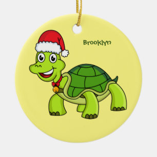 Cute happy tortoise wearing Santa hat  Ceramic Tree Decoration