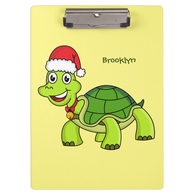 Cute happy tortoise wearing Santa hat Clipboard (Front)