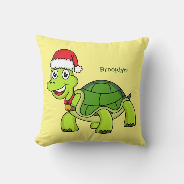 Cute happy tortoise wearing Santa hat Cushion (Front)