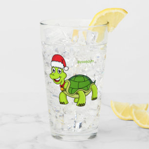 Cute happy tortoise wearing Santa hat Glass