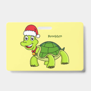 Cute happy tortoise wearing Santa hat ID Badge