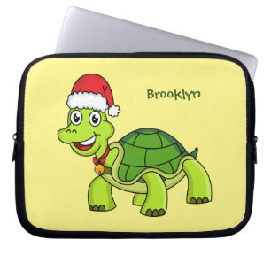 Cute happy tortoise wearing Santa hat Laptop Sleeve