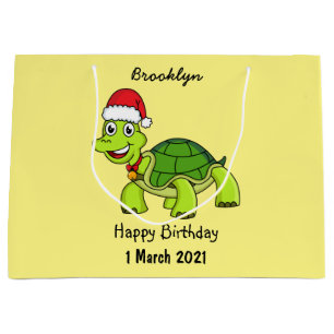 Cute happy tortoise wearing Santa hat Large Gift Bag