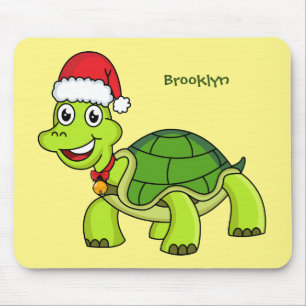 Cute happy tortoise wearing Santa hat Mouse Pad