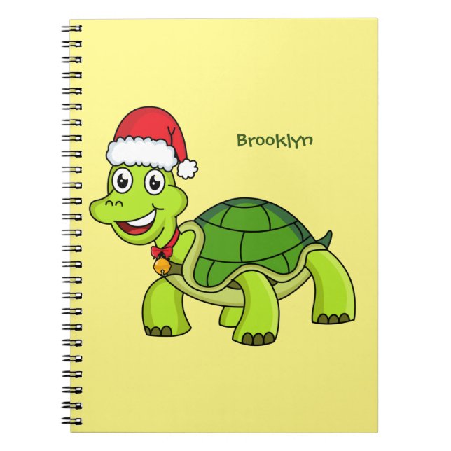 Cute happy tortoise wearing Santa hat Notebook (Front)
