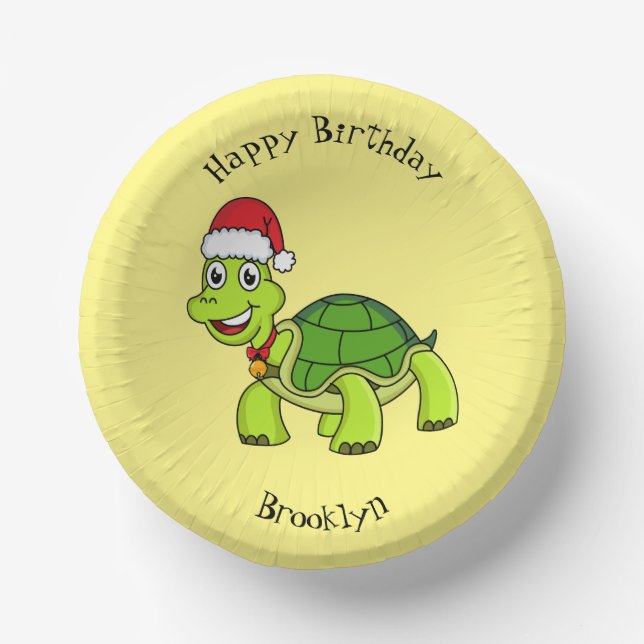 Cute happy tortoise wearing Santa hat Paper Plate (Front)