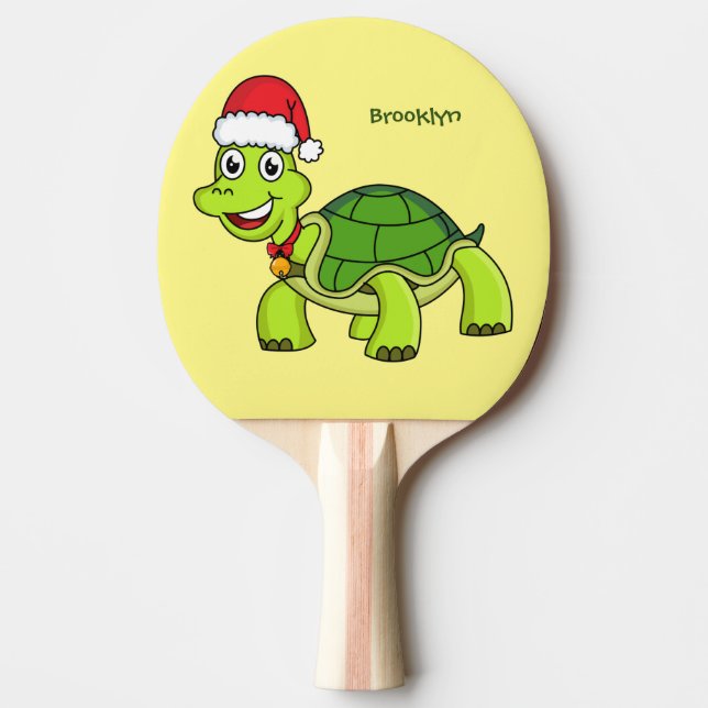 Cute happy tortoise wearing Santa hat Ping Pong Paddle (Front)
