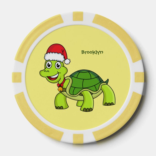 Cute happy tortoise wearing Santa hat Poker Chips (Front)