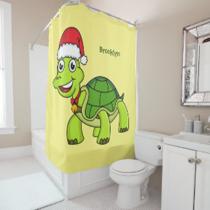Cute happy tortoise wearing Santa hat Shower Curtain