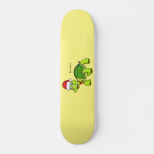 Cute happy tortoise wearing Santa hat Skateboard