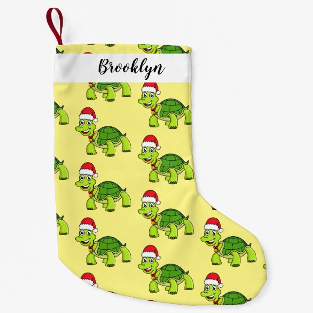 Cute happy tortoise wearing Santa hat Small Christmas Stocking (Front)